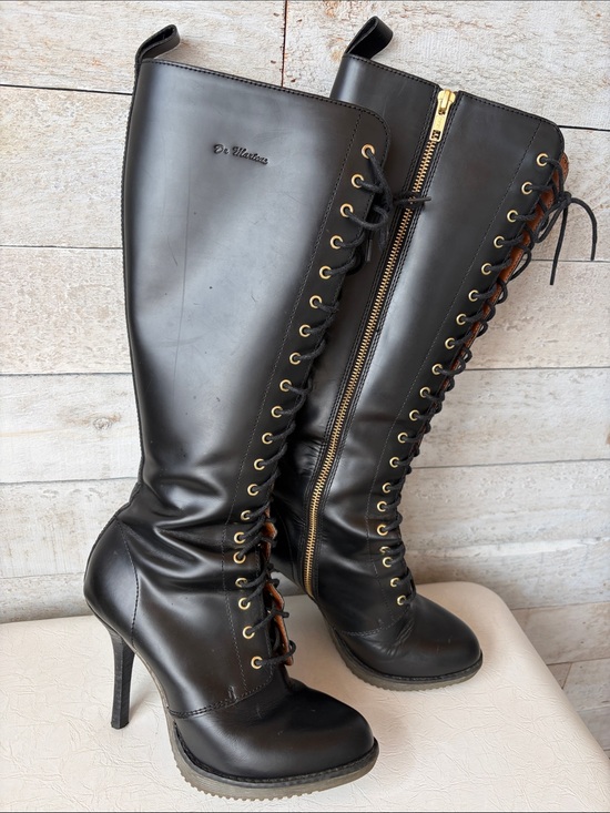 Dr. Martens Shoes - Dr Martens Gilda heeled black knee high tall boots